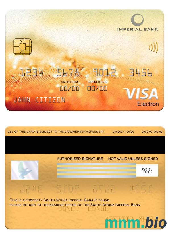 South Africa Imperial Bank visa electron karta przykład w formacie PSD